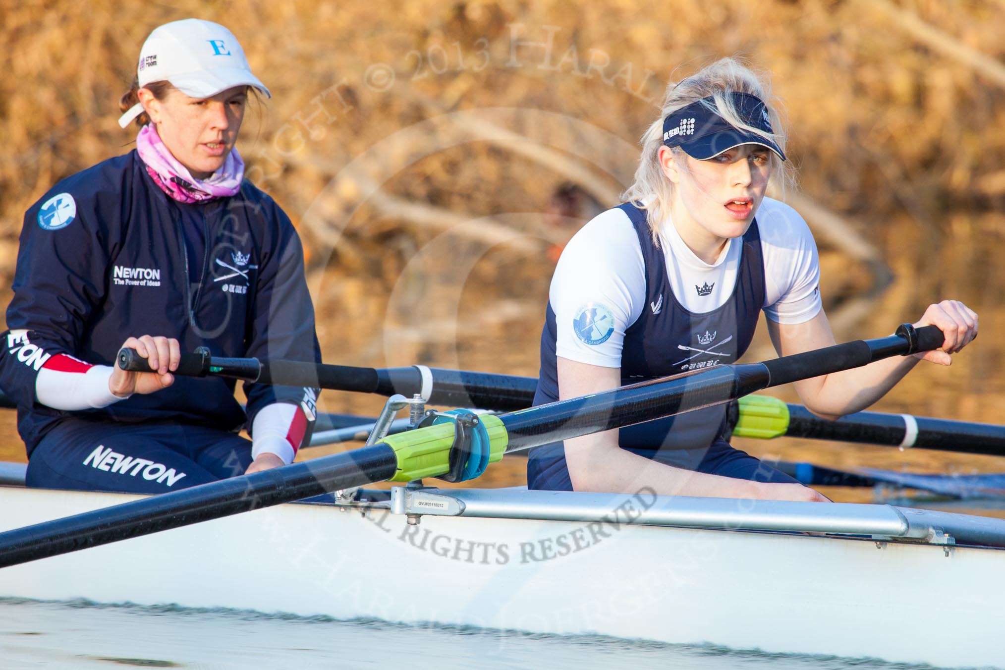 The Boat Race season 2013 - OUWBC training: In the OUWBC Blue Boat 4 seat Jo Lee and 5 seat Amy Varney..
River Thames,
Wallingford,
Oxfordshire,
United Kingdom,
on 13 March 2013 at 17:21, image #131