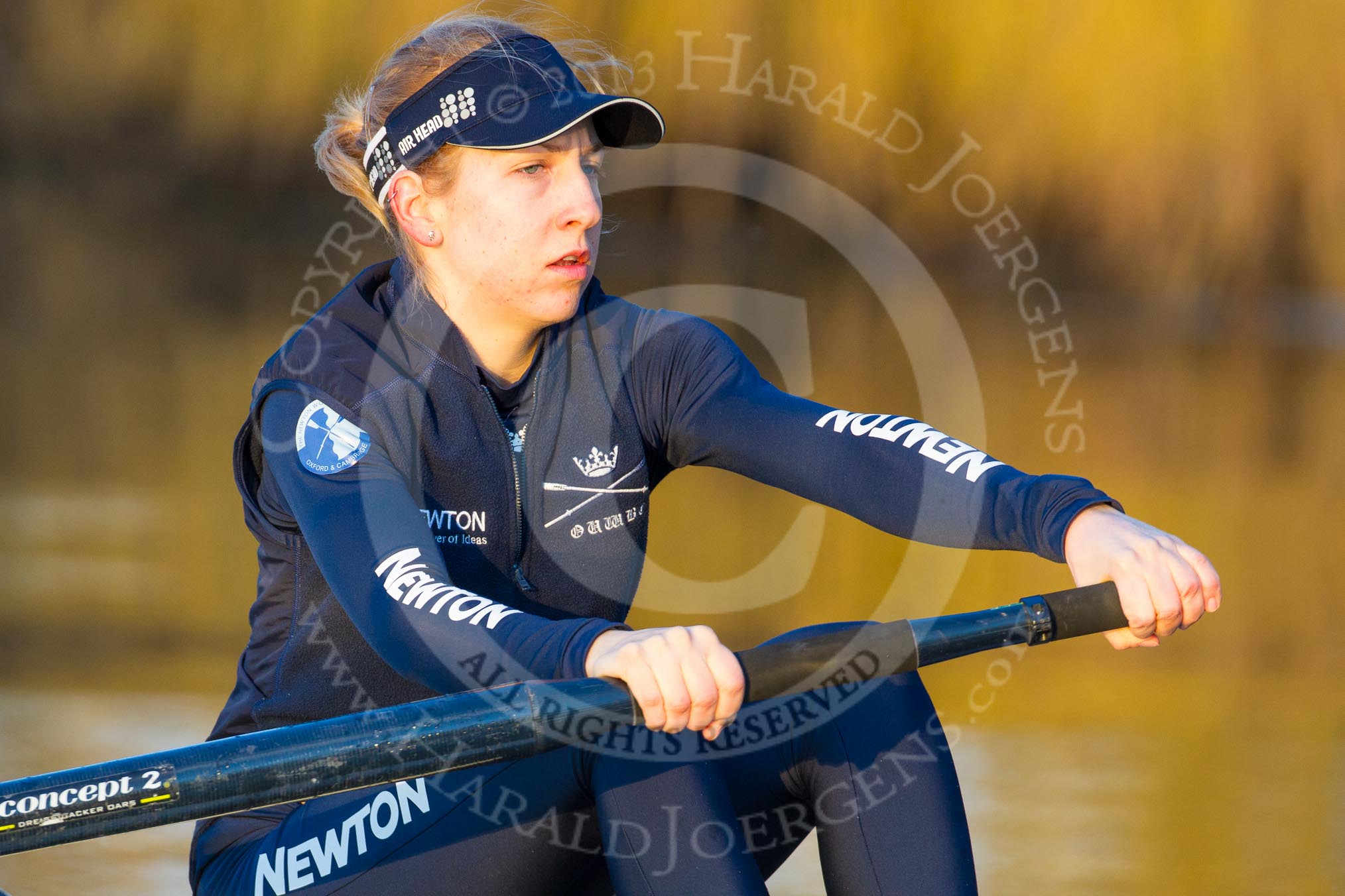 The Boat Race season 2013 - OUWBC training: The last rays of direct sunshine on OUWBC Blue Boat bow Mariann Novak..
River Thames,
Wallingford,
Oxfordshire,
United Kingdom,
on 13 March 2013 at 17:25, image #141