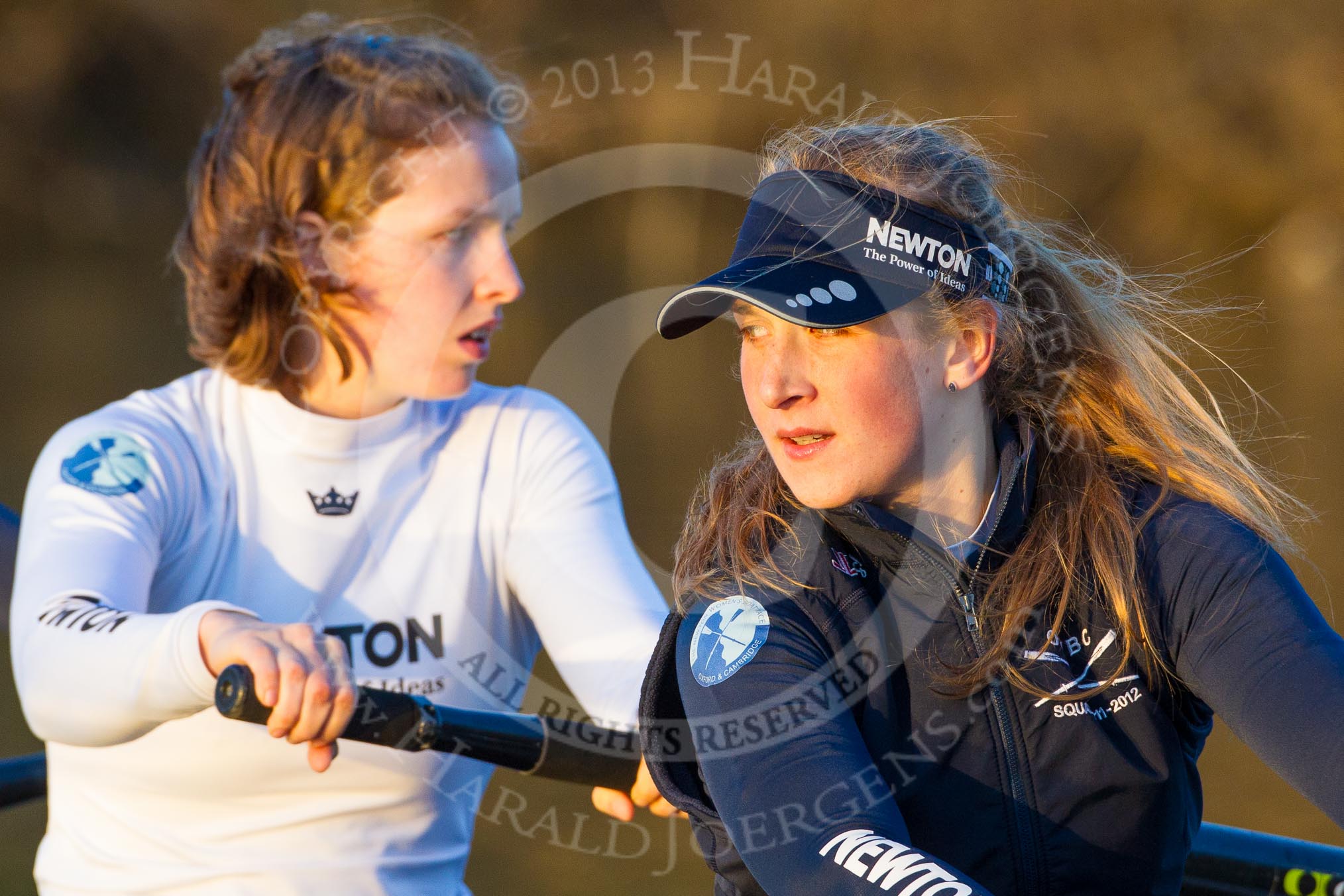 The Boat Race season 2013 - OUWBC training: The last rays of direct sunshine on OUWBC Blue Boat 2 seat Alice Carrington-Windo and 3 seat Mary Foord-Weston..
River Thames,
Wallingford,
Oxfordshire,
United Kingdom,
on 13 March 2013 at 17:25, image #142