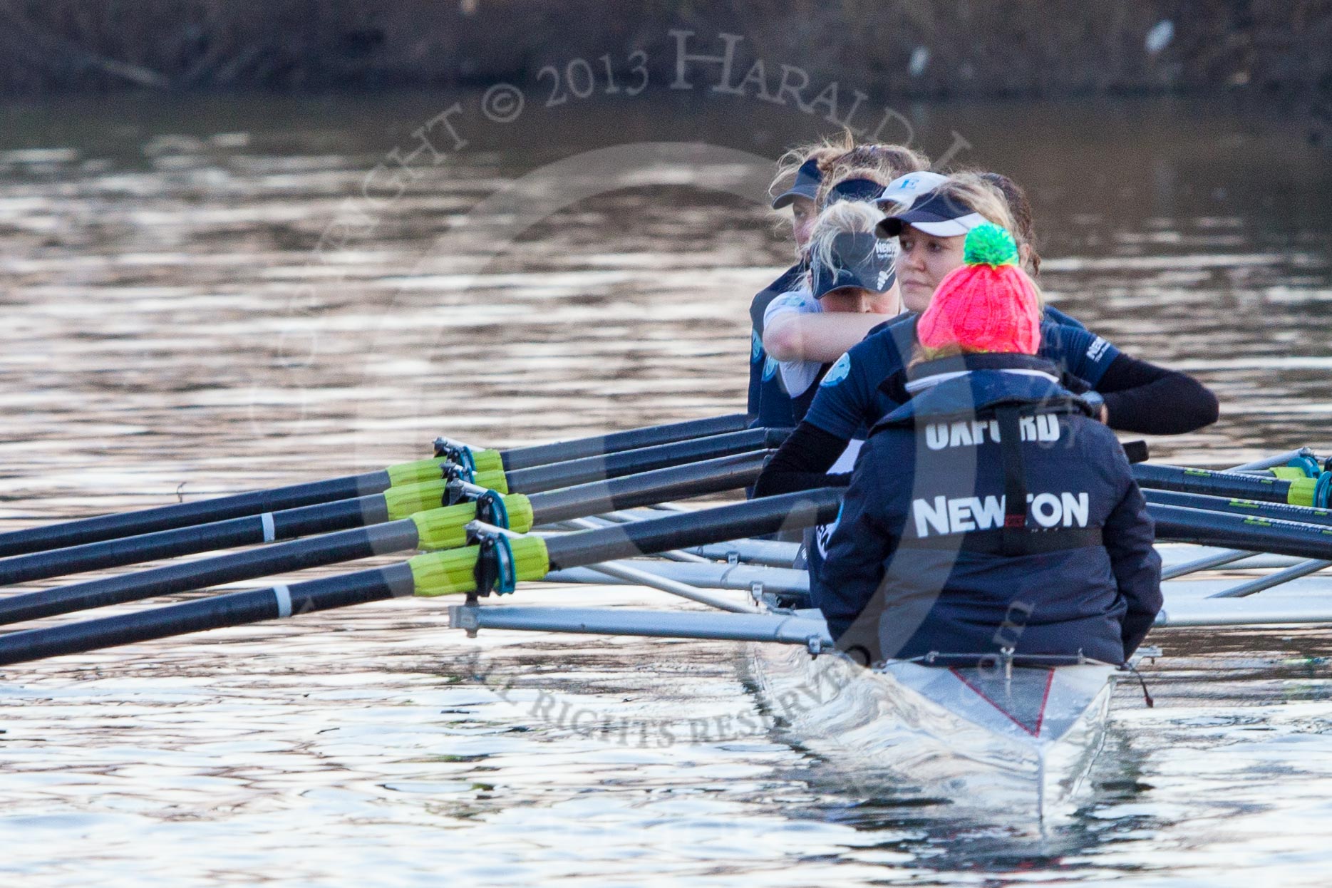 Photo 1303131729035D27858HaraldJoergens The Boat Race season 2013 - OUWBC training: The OUWBC Blue Boat during the training session - bow Mariann Novak, Alice Carrington-Windo, Mary Foord-Weston, Jo Lee, Amy Varney, Harriet Keane, Anastasia Chitty, stroke Maxie Scheske, and cox Katie Apfelbaum..
River Thames,
Wallingford,
Oxfordshire,
United Kingdom,
on 13 March 2013 at 17:29, image #147