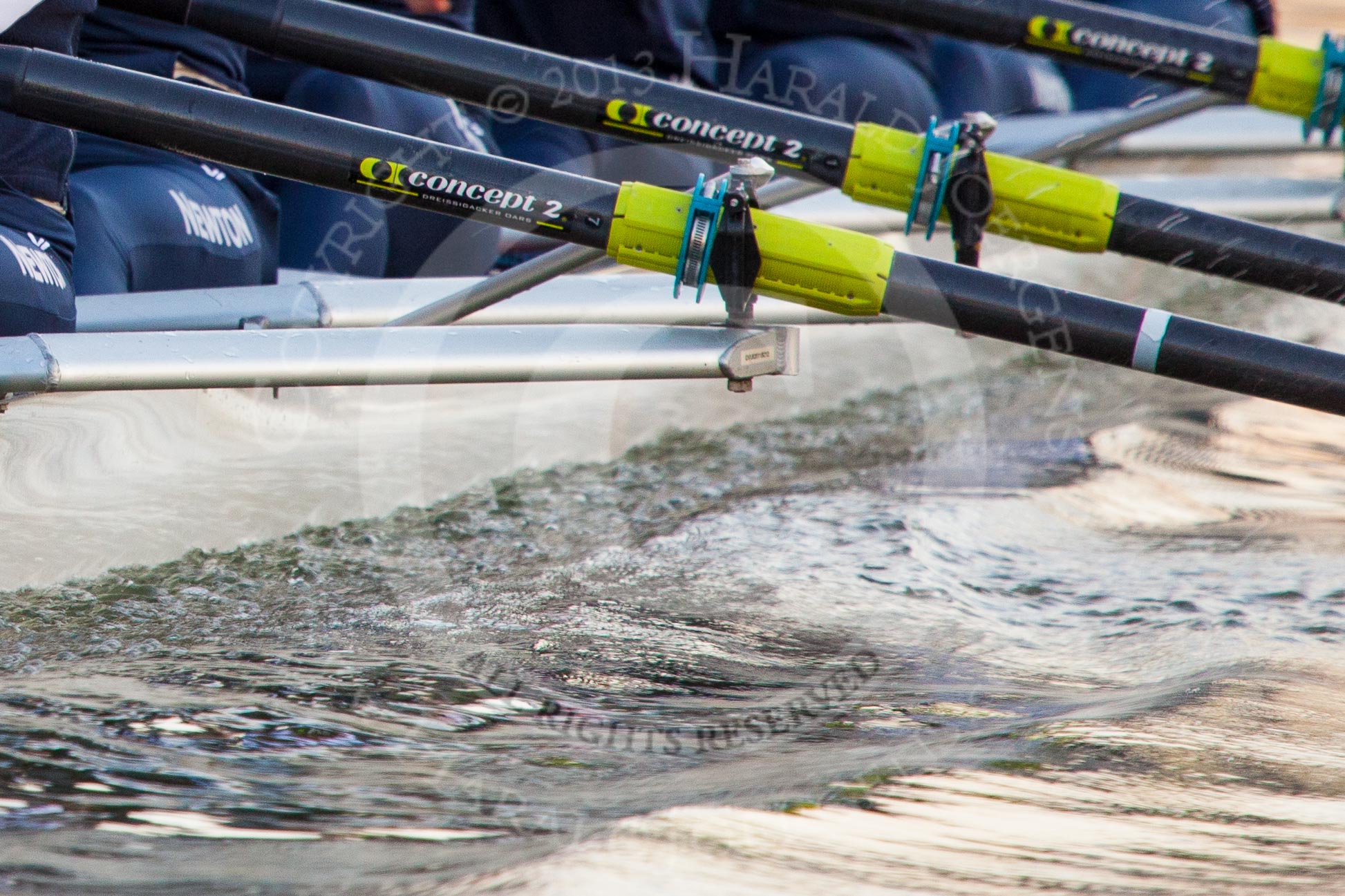 The Boat Race season 2013 - OUWBC training: The oars of the OUWBC Blue Boat during a training session..
River Thames,
Wallingford,
Oxfordshire,
United Kingdom,
on 13 March 2013 at 17:30, image #153