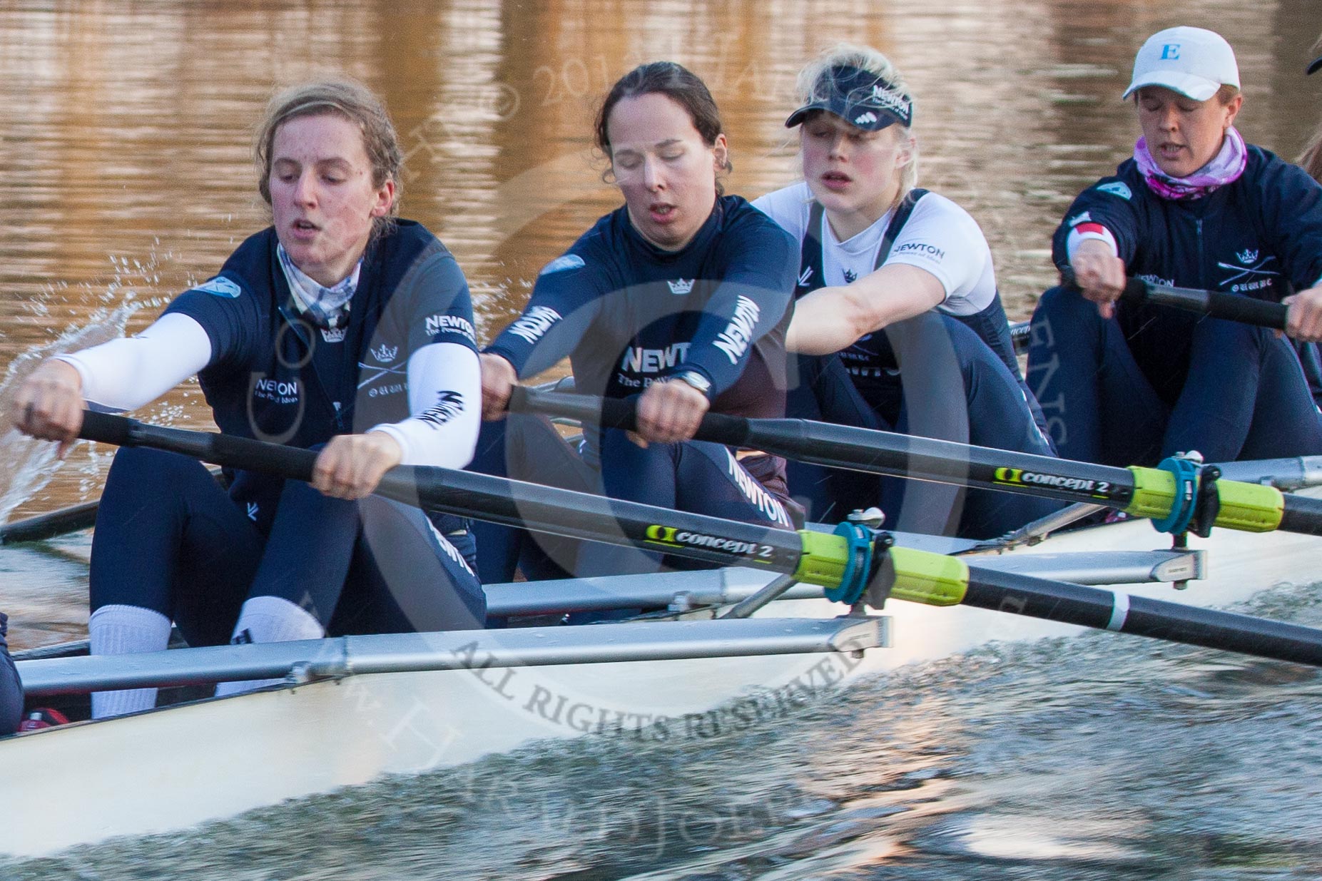 The Boat Race season 2013 - OUWBC training: In the OUWBC Blue Boat 7 seat Anastasia Chitty, Harriet Keane, Amy Varney, and 4 seat Jo Lee..
River Thames,
Wallingford,
Oxfordshire,
United Kingdom,
on 13 March 2013 at 17:30, image #154