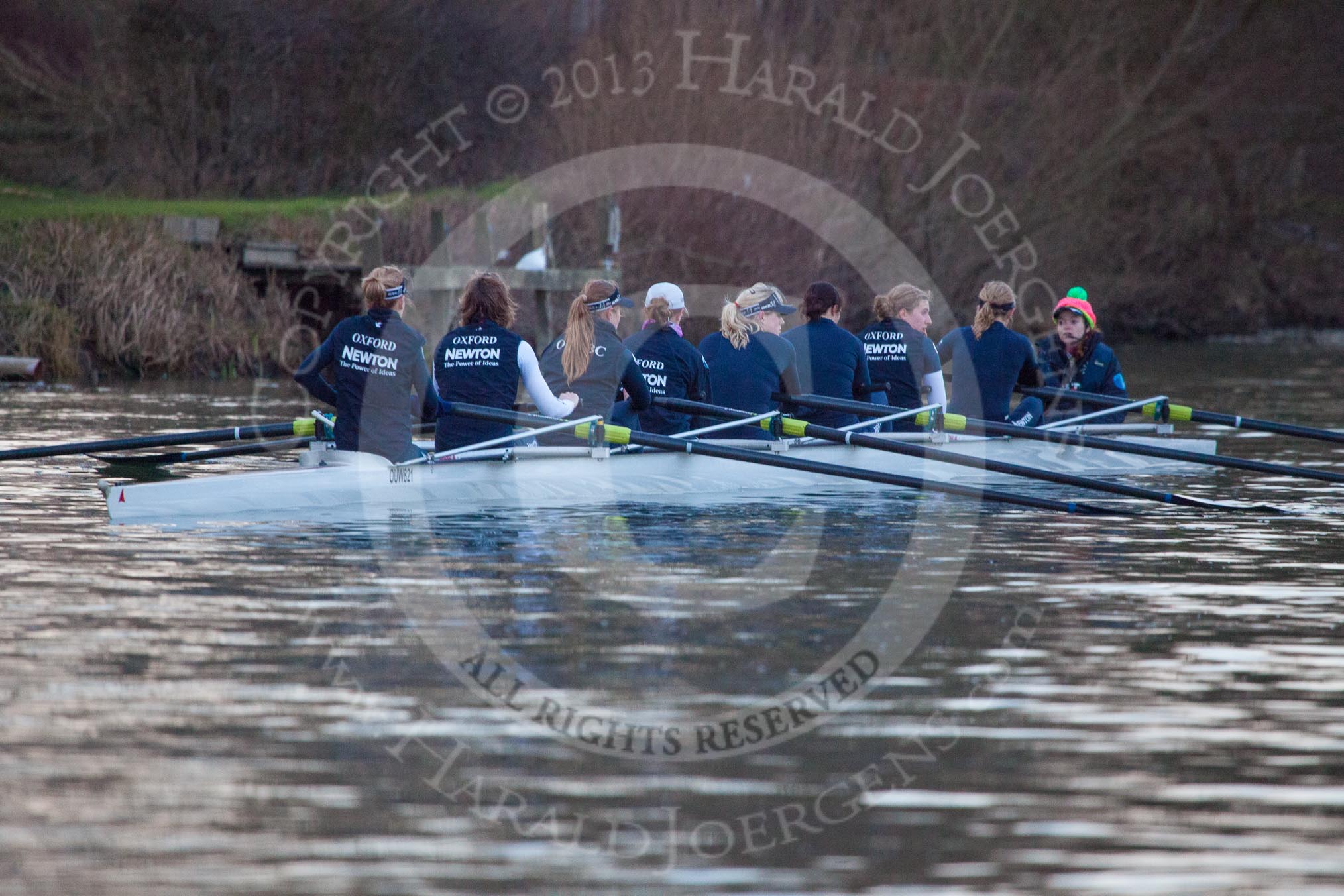 Photo 1303131759175D28397HaraldJoergens The Boat Race season 2013 - OUWBC training: The OUWBC Blue Boat during the training session - bow Mariann Novak, Alice Carrington-Windo, Mary Foord-Weston, Jo Lee, Amy Varney, Harriet Keane, Anastasia Chitty, stroke Maxie Scheske, and cox Katie Apfelbaum..
River Thames,
Wallingford,
Oxfordshire,
United Kingdom,
on 13 March 2013 at 17:59, image #196