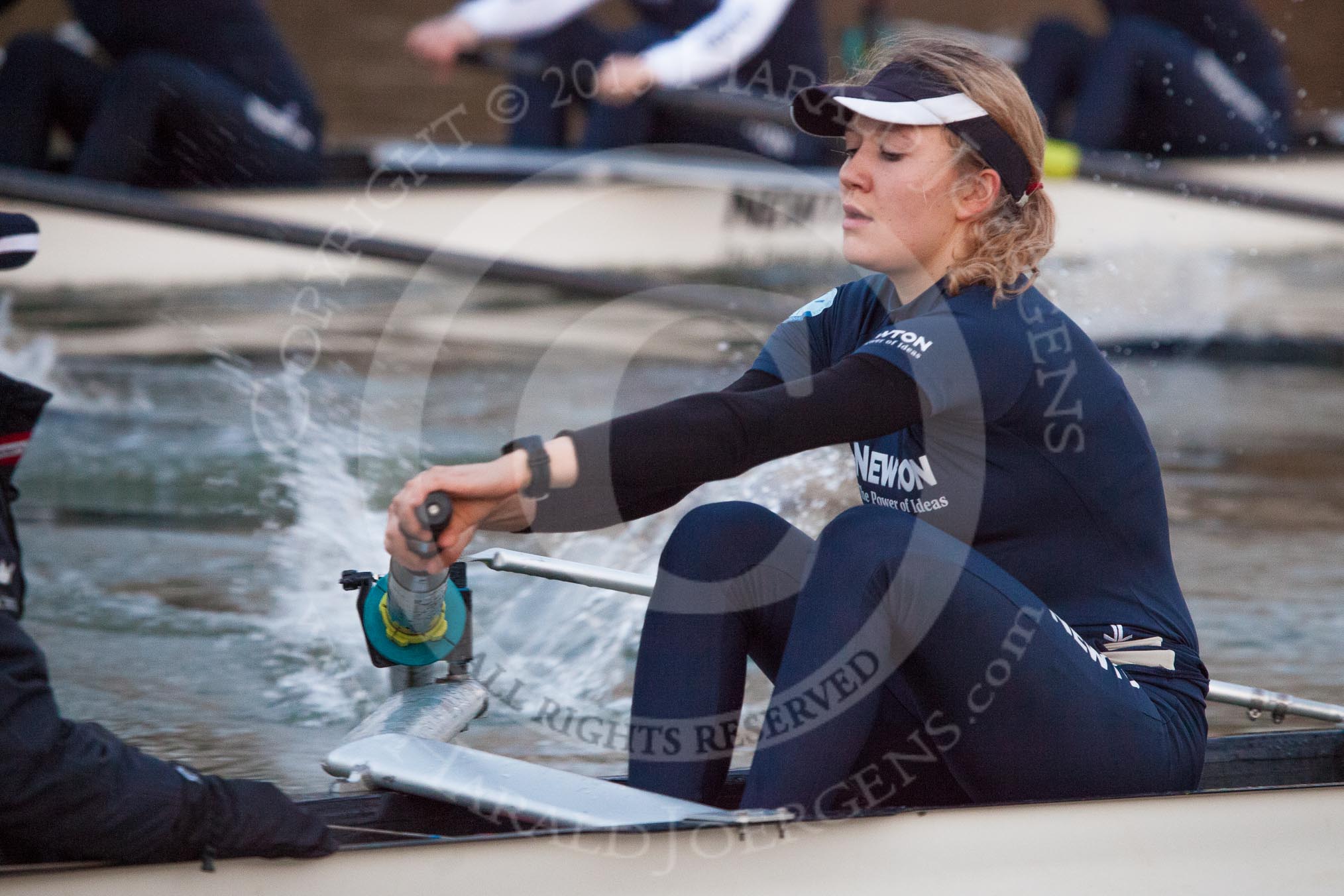 The Boat Race season 2013 - OUWBC training: The OUWBC Blue Boat racing Osiris, the reserve boat, here Blue Boat stroke Maxie Scheske..
River Thames,
Wallingford,
Oxfordshire,
United Kingdom,
on 13 March 2013 at 18:01, image #214
