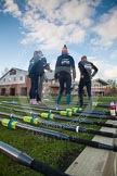 The Boat Race season 2013 - OUWBC training: At the Oxford University Fleming Boathouse inspecting the oars for the training session - Maxie Scheske, Alice Carrington-Windo, Amy Varney and Mary Foord-Weston..
Fleming Boathouse,
Wallingford,
Oxfordshire,
United Kingdom,
on 13 March 2013 at 16:25, image #8
