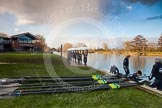 The Boat Race season 2013 - OUWBC training: The Oxford University Fleming Boathouse in Wallingford, OUWBC's Bloe Boat and reserve boat Osiris getting ready for a training session..
Fleming Boathouse,
Wallingford,
Oxfordshire,
United Kingdom,
on 13 March 2013 at 16:50, image #21