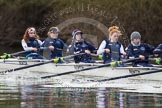 The Boat Race season 2013 - OUWBC training: Osiris, the OUWBC reserve boat: Bow Coralie Viollet-Djelassi, then Elspeth Cumber, Hannah Ledbury, Eleanor Darlington, Rachel Purkess, Caitlin Goss, Annika Bruger, and stroke Emily Chittock..
River Thames,
Wallingford,
Oxfordshire,
United Kingdom,
on 13 March 2013 at 17:07, image #83