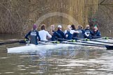 The Boat Race season 2013 - OUWBC training: The OUWBC Blue Boat during the training session - bow Mariann Novak, Alice Carrington-Windo, Mary Foord-Weston, Jo Lee, Amy Varney, Harriet Keane, Anastasia Chitty, stroke Maxie Scheske, and cox Katie Apfelbaum..
River Thames,
Wallingford,
Oxfordshire,
United Kingdom,
on 13 March 2013 at 17:11, image #97