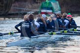 The Boat Race season 2013 - OUWBC training: In the OUWBC Blue Boat bow Mariann Novak, Alice Carrington-Windo, Mary Foord-Weston, Jo Lee, Amy Varney, Harriet Keane, Anastasia Chitty, stroke Maxie Scheske, and cox Katie Apfelbaum..
River Thames,
Wallingford,
Oxfordshire,
United Kingdom,
on 13 March 2013 at 17:48, image #183