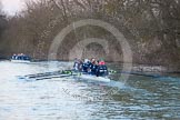 The Boat Race season 2013 - OUWBC training: The OUWBC Blue Boat during the training session - bow Mariann Novak, Alice Carrington-Windo, Mary Foord-Weston, Jo Lee, Amy Varney, Harriet Keane, Anastasia Chitty, stroke Maxie Scheske, and cox Katie Apfelbaum..
River Thames,
Wallingford,
Oxfordshire,
United Kingdom,
on 13 March 2013 at 17:55, image #191