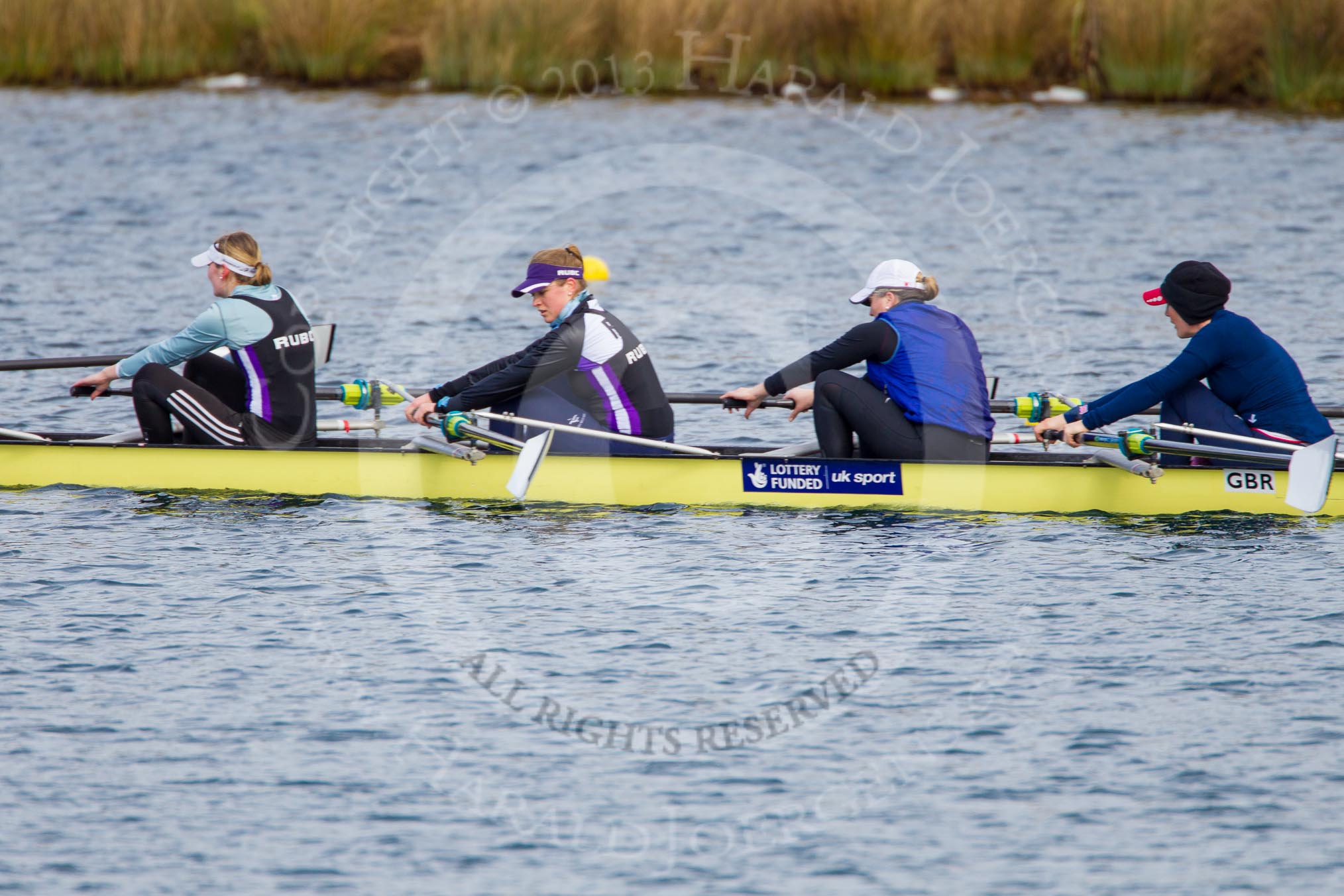 The Boat Race season 2013 - fixture OUWBC vs Olympians: In the Olympians boat 4 seat Bethan Walters, 3 Christiana Amacker, 2 Kate Johnson and at bow Natasha Townsend..
Dorney Lake,
Dorney, Windsor,
Buckinghamshire,
United Kingdom,
on 16 March 2013 at 11:49, image #96