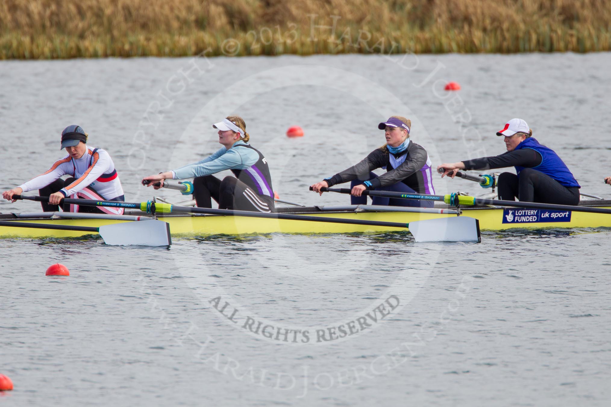 The Boat Race season 2013 - fixture OUWBC vs Olympians: In the Olympians boat 5 seat  Anna Watkins, 4 Bethan Walters, 3 Christiana Amacker and 2 Kate Johnson..
Dorney Lake,
Dorney, Windsor,
Buckinghamshire,
United Kingdom,
on 16 March 2013 at 11:50, image #100