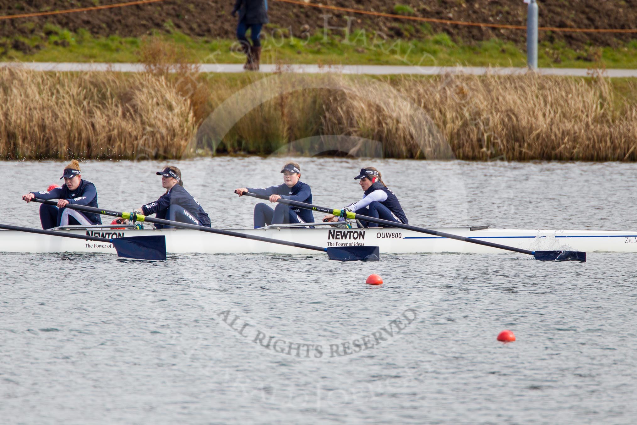 The Boat Race season 2013 - fixture OUWBC vs Olympians: In the Oxford (OUWBC) reserve boat Osiris 4 seat Eleanor Darlington, 3 Hannah Ledbury, 2 Elspeth Cumber and at bow Coralie Viollet-Djelassi..
Dorney Lake,
Dorney, Windsor,
Buckinghamshire,
United Kingdom,
on 16 March 2013 at 11:51, image #107