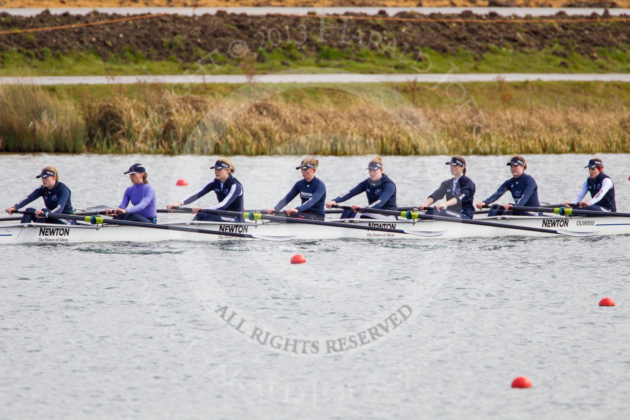 The Boat Race season 2013 - fixture OUWBC vs Olympians: In the Oxford (OUWBC) reserve boat Osiris stroke Emily Chittock, 7 Annika Bruger, 6 Caitlin Goss, 5 Rachel Purkess, 4 Eleanor Darlington, 3 Hannah Ledbury, 2 Elspeth Cumber and at bow Coralie Viollet-Djelassi..
Dorney Lake,
Dorney, Windsor,
Buckinghamshire,
United Kingdom,
on 16 March 2013 at 11:51, image #108