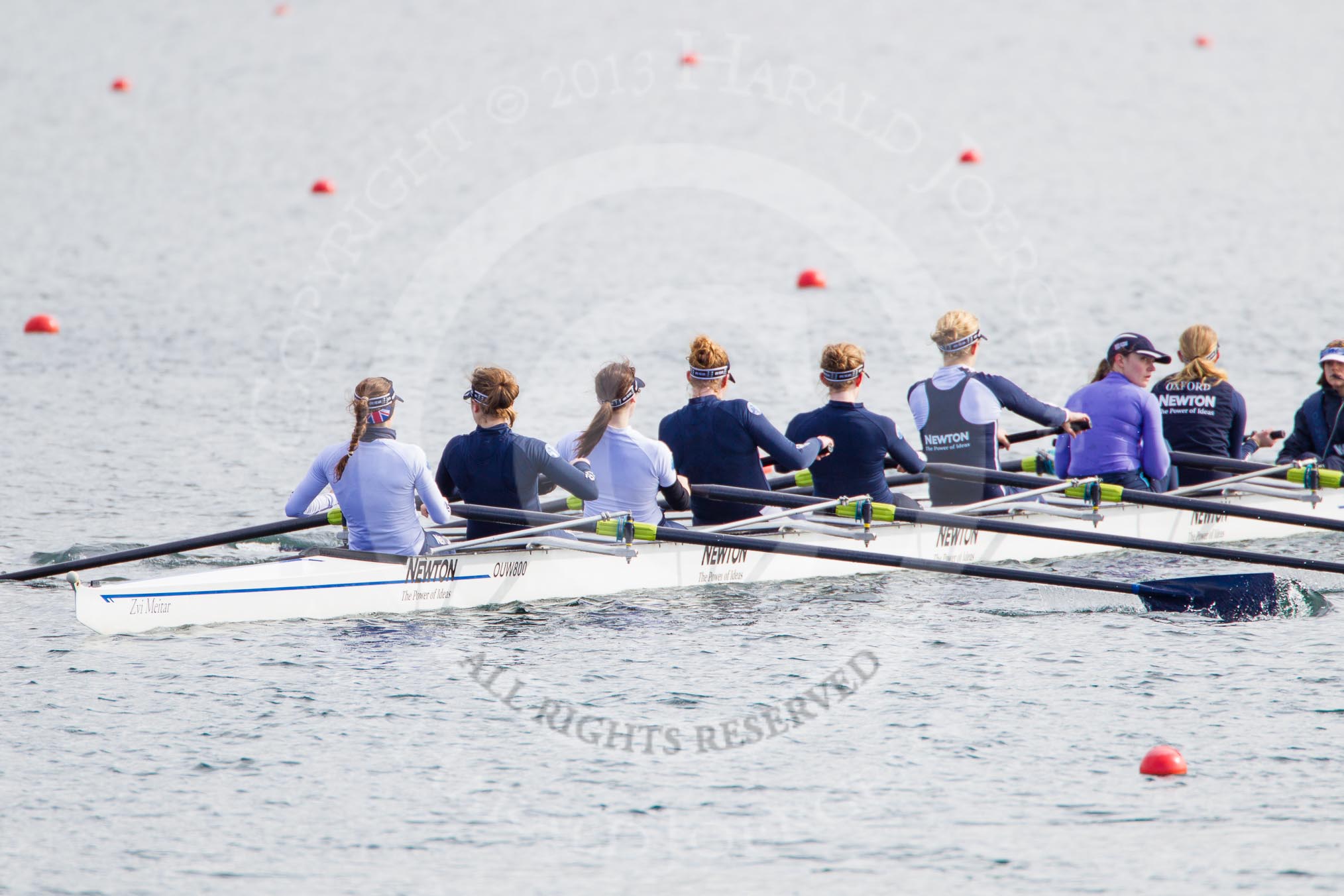 The Boat Race season 2013 - fixture OUWBC vs Olympians: In the Oxford (OUWBC) reserve boat Osiris at bow Coralie Viollet-Djelassi, 2 Elspeth Cumber, 3 Hannah Ledbury, 4 Eleanor Darlington, 5 Rachel Purkess, 6 Caitlin Goss, 7 Annika Bruger, stroke Emily Chittock and cox Sophie Shawdon..
Dorney Lake,
Dorney, Windsor,
Buckinghamshire,
United Kingdom,
on 16 March 2013 at 12:21, image #252
