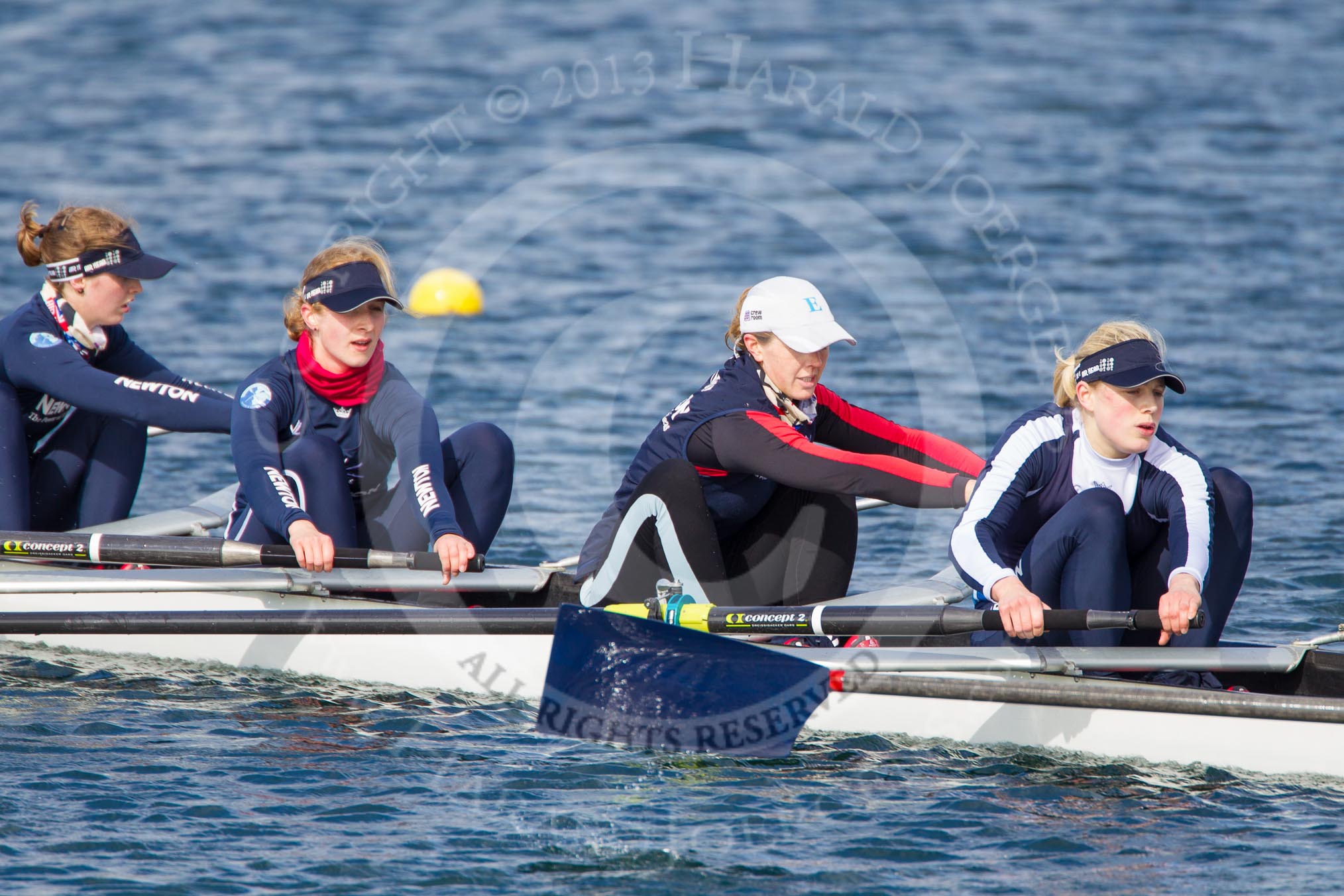 The Boat Race season 2013 - fixture OUWBC vs Olympians: In the Oxford (OUWBC) Blue Boat at 2 seat Alice Carrington-Windo, 3 Mary Foord-Weston, 4 Jo Lee, and 5 Amy Varney..
Dorney Lake,
Dorney, Windsor,
Buckinghamshire,
United Kingdom,
on 16 March 2013 at 12:22, image #257