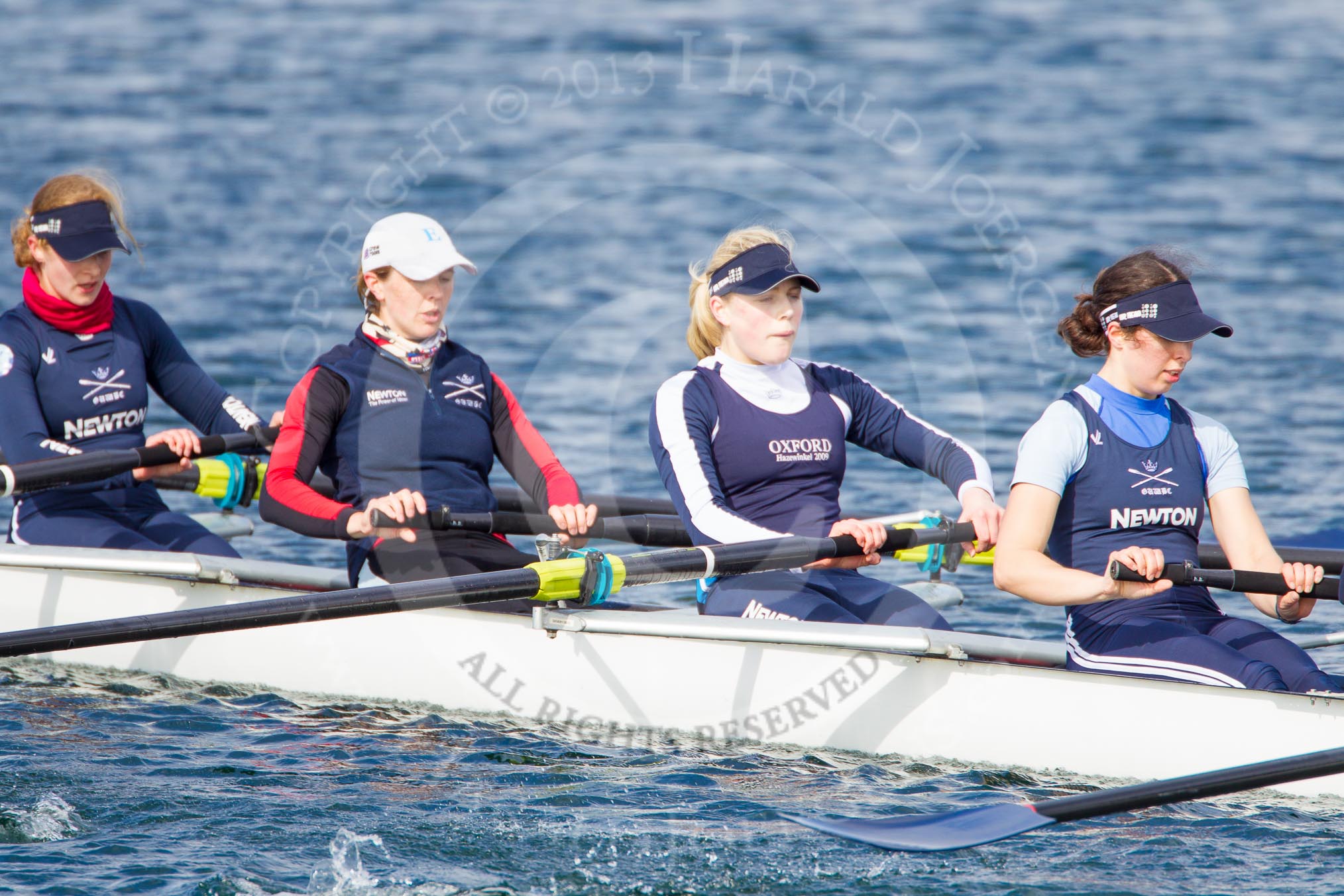 The Boat Race season 2013 - fixture OUWBC vs Olympians: In the Oxford (OUWBC) Blue Boat 3 seat Mary Foord-Weston, 4 Jo Lee, 5 Amy Varney and 6 Harriet Keane..
Dorney Lake,
Dorney, Windsor,
Buckinghamshire,
United Kingdom,
on 16 March 2013 at 12:22, image #258