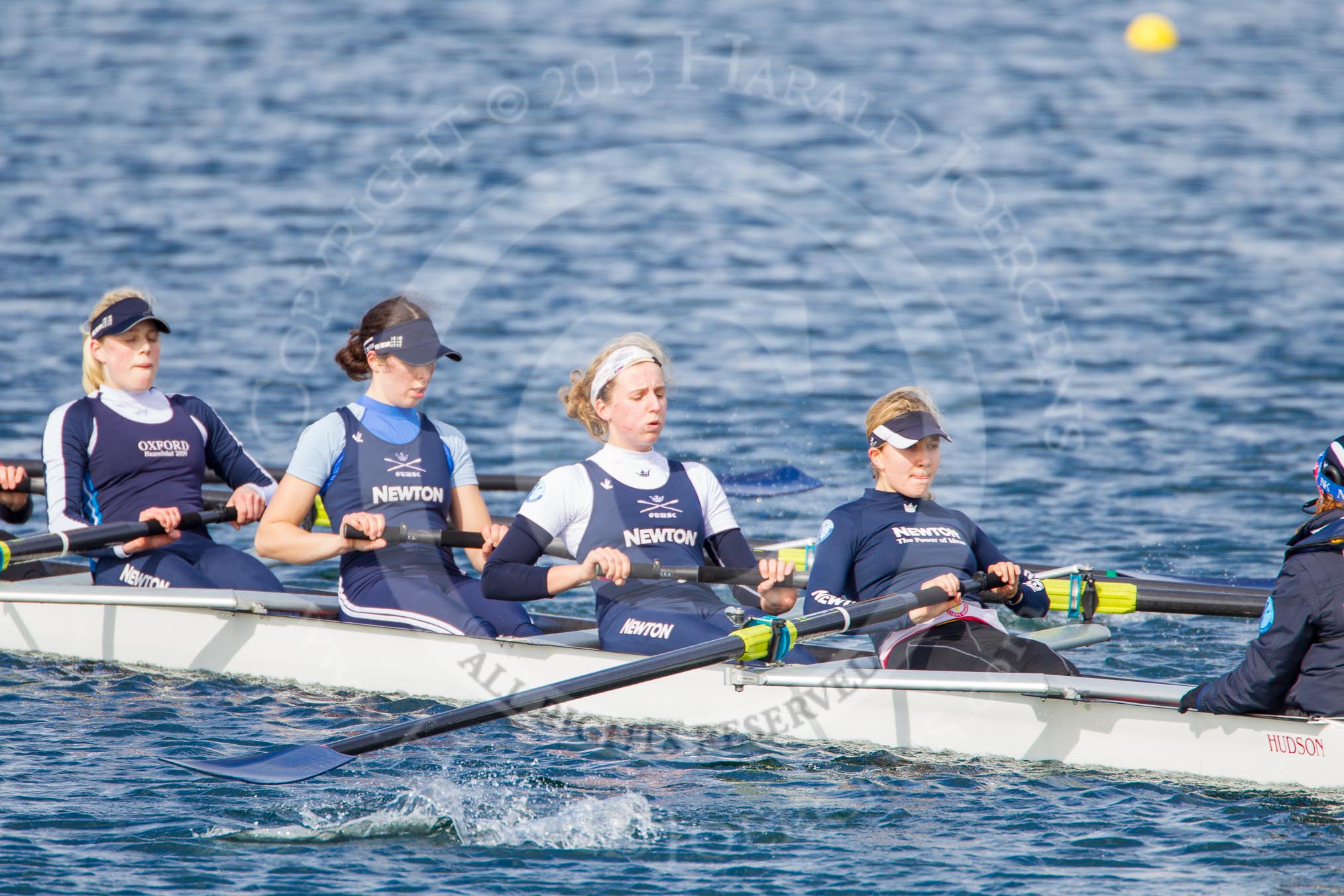 The Boat Race season 2013 - fixture OUWBC vs Olympians: In the Oxford (OUWBC) Blue Boat 5 seat Amy Varney, 6 Harriet Keane, 7 Anastasia Chitty and stroke Maxie Scheske..
Dorney Lake,
Dorney, Windsor,
Buckinghamshire,
United Kingdom,
on 16 March 2013 at 12:22, image #259