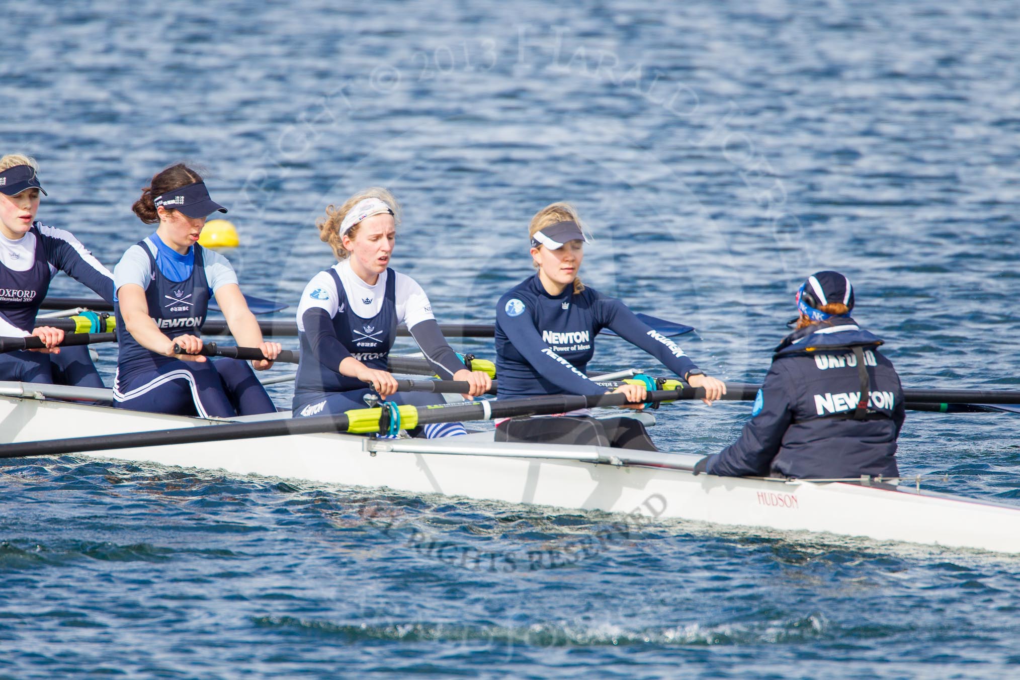 The Boat Race season 2013 - fixture OUWBC vs Olympians: In the Oxford (OUWBC) Blue Boat 5 seat Amy Varney, 6 Harriet Keane, 7 Anastasia Chitty, stroke Maxie Scheske, and cox Katie Apfelbaum..
Dorney Lake,
Dorney, Windsor,
Buckinghamshire,
United Kingdom,
on 16 March 2013 at 12:22, image #260