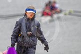 The Boat Race season 2013 - fixture OUWBC vs Olympians: OUWBC's Osiris cox Sophie Shawdon returning from a training session at Dorney Lake on a very wet day..
Dorney Lake,
Dorney, Windsor,
Buckinghamshire,
United Kingdom,
on 16 March 2013 at 10:00, image #6