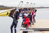 The Boat Race season 2013 - fixture OUWBC vs Olympians: The Olympians getting their boat into the water for a fixture against OUWBC - stroke Caryn Davies, 7 Katherine Grainger, 6 Katherine Douglas, 5 Anna Watkins, 4 Bethan Walters, 3 Christiana Amacker, 2 Kate Johnson and at bow Natasha Townsend, on the right cox Victoria Stulgis..
Dorney Lake,
Dorney, Windsor,
Buckinghamshire,
United Kingdom,
on 16 March 2013 at 11:09, image #24