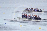 The Boat Race season 2013 - fixture OUWBC vs Olympians: In the Oxford (OUWBC) Blue Boat at bow Mariann Novak, 2 Alice Carrington-Windo, 3 Mary Foord-Weston, 4 Jo Lee, 5 Amy Varney, 6 Harriet Keane, 7 Anastasia Chitty, stroke Maxie Scheske, and cox Katie Apfelbaum. In the background and out of focus the OUWBC reserve boat Osiris..
Dorney Lake,
Dorney, Windsor,
Buckinghamshire,
United Kingdom,
on 16 March 2013 at 11:37, image #85