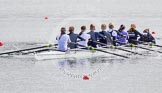 The Boat Race season 2013 - fixture OUWBC vs Olympians: In the Oxford (OUWBC) reserve boat Osiris at bow Coralie Viollet-Djelassi, Elspeth Cumber, Hannah Ledbury, Eleanor Darlington, Rachel Purkess, Caitlin Goss, Annika Bruger, stroke Emily Chittock and cox Sophie Shawdon..
Dorney Lake,
Dorney, Windsor,
Buckinghamshire,
United Kingdom,
on 16 March 2013 at 11:55, image #121