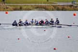 The Boat Race season 2013 - fixture OUWBC vs Olympians: In the Oxford (OUWBC) Blue Boat cox Katie Apfelbaum, stroke Maxie Scheske, Anastasia Chitty, Harriet Keane, Amy Varney, Jo Lee, Mary Foord-Weston, Alice Carrington-Windo, and at bow Mariann Novak..
Dorney Lake,
Dorney, Windsor,
Buckinghamshire,
United Kingdom,
on 16 March 2013 at 12:17, image #231