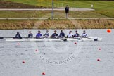 The Boat Race season 2013 - fixture OUWBC vs Olympians: In the Oxford (OUWBC) Blue Boat cox Katie Apfelbaum, stroke Maxie Scheske, Anastasia Chitty, Harriet Keane, Amy Varney, Jo Lee, Mary Foord-Weston, Alice Carrington-Windo, and at bow Mariann Novak..
Dorney Lake,
Dorney, Windsor,
Buckinghamshire,
United Kingdom,
on 16 March 2013 at 12:18, image #240