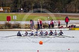 The Boat Race season 2013 - fixture OUWBC vs Olympians: In the Oxford (OUWBC) Blue Boat cox Katie Apfelbaum, stroke Maxie Scheske, Anastasia Chitty, Harriet Keane, Amy Varney, Jo Lee, Mary Foord-Weston, Alice Carrington-Windo, and at bow Mariann Novak..
Dorney Lake,
Dorney, Windsor,
Buckinghamshire,
United Kingdom,
on 16 March 2013 at 12:31, image #328