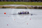The Boat Race season 2013 - fixture OUWBC vs Olympians: The OUWBC reserve boat Osiris returning to one of the Dorney Lake pontoons after the training session..
Dorney Lake,
Dorney, Windsor,
Buckinghamshire,
United Kingdom,
on 16 March 2013 at 12:31, image #329