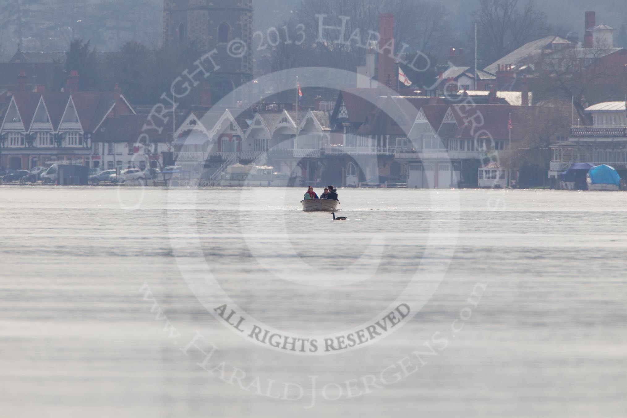 The Boat Race season 2013 - CUWBC training: The CUWBC coaching team checking the river conditions before the start of the training session..
River Thames near Remenham,
Henley-on-Thames,
Oxfordshire,
United Kingdom,
on 19 March 2013 at 13:47, image #7