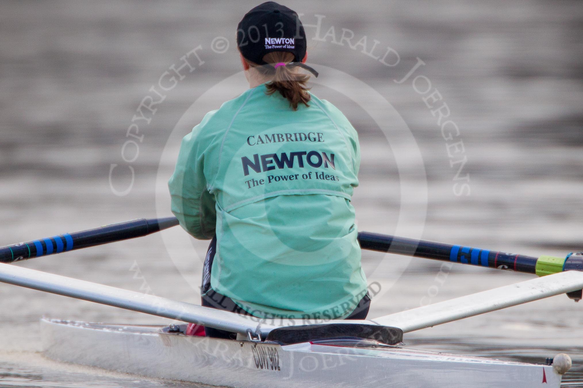 The Boat Race season 2013 - CUWBC training: Lizzy Johnstone, CUWBC substitute, rowing ahead of the three Cambridge boats..
River Thames near Remenham,
Henley-on-Thames,
Oxfordshire,
United Kingdom,
on 19 March 2013 at 15:29, image #15