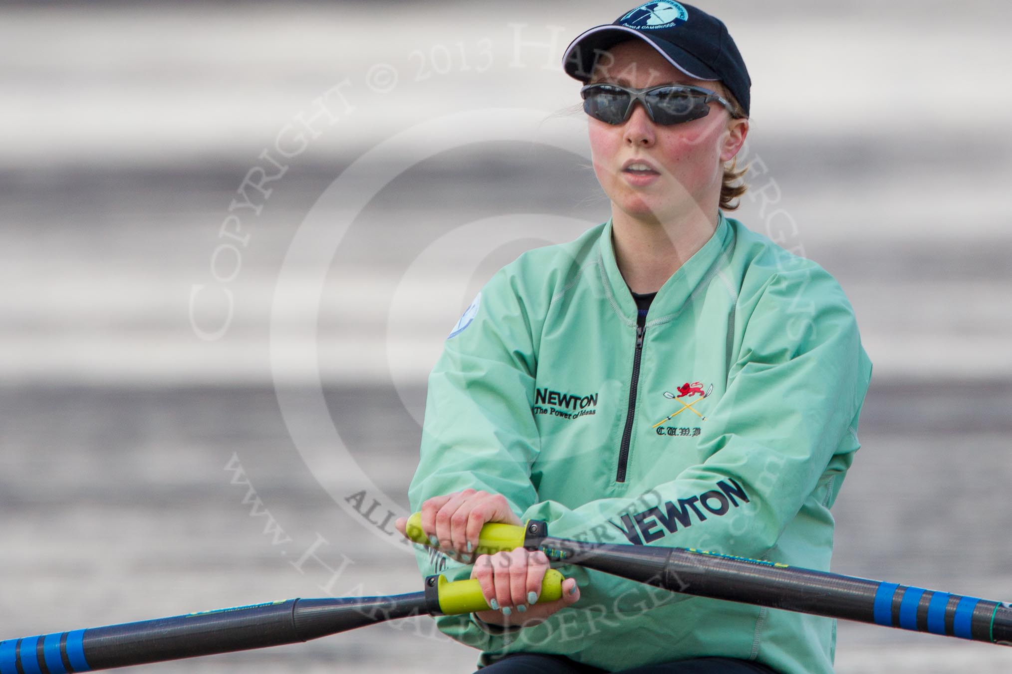 The Boat Race season 2013 - CUWBC training: Lizzy Johnstone, CUWBC substitute, rowing ahead of the three Cambridge boats..
River Thames near Remenham,
Henley-on-Thames,
Oxfordshire,
United Kingdom,
on 19 March 2013 at 15:29, image #16