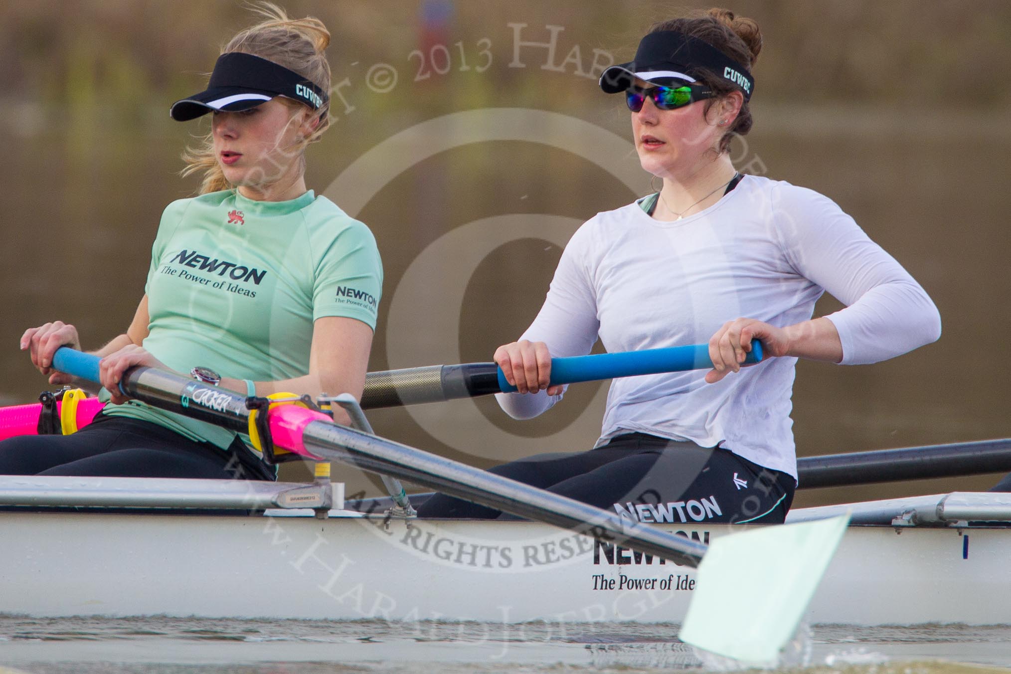 The Boat Race season 2013 - CUWBC training: In the CUWBC Blue Boat 4 seat Jessica Denman and 3 Melissa Wilson..
River Thames near Remenham,
Henley-on-Thames,
Oxfordshire,
United Kingdom,
on 19 March 2013 at 16:00, image #83