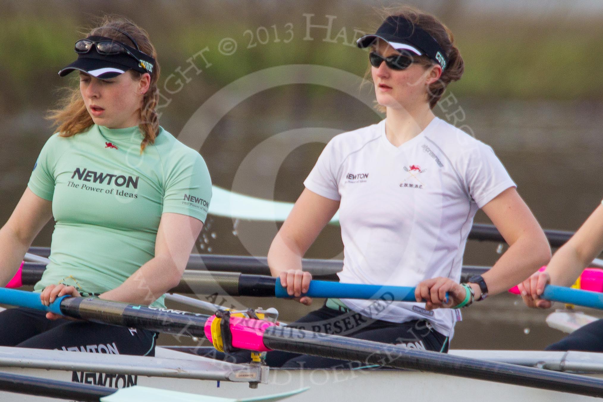 The Boat Race season 2013 - CUWBC training: In the CUWBC Blue Boat 6 seat Claire Watkins and 5 Vicky Shaw..
River Thames near Remenham,
Henley-on-Thames,
Oxfordshire,
United Kingdom,
on 19 March 2013 at 16:00, image #86