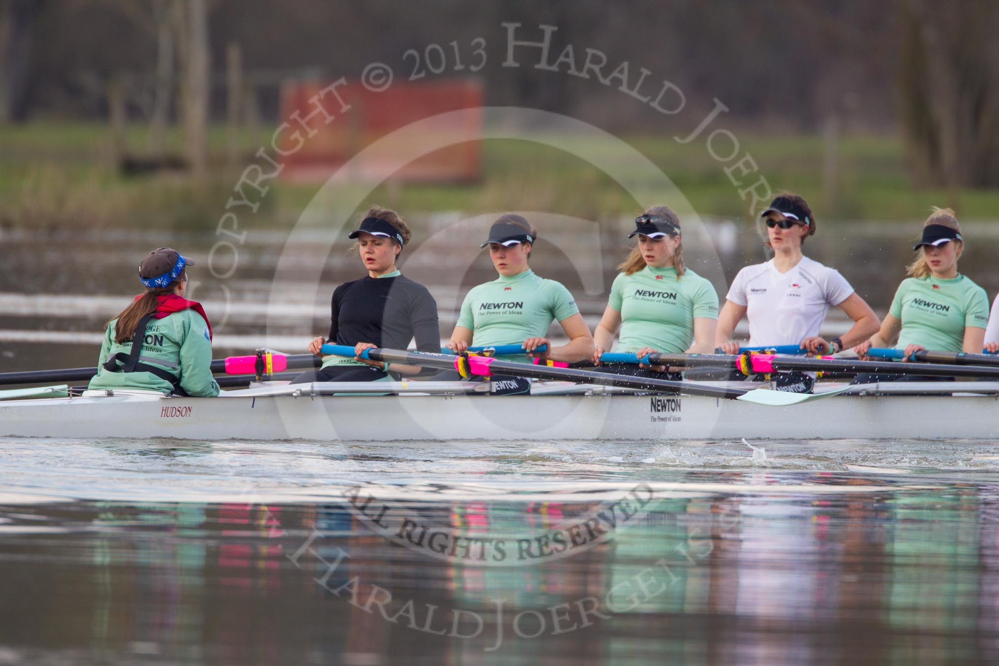 The Boat Race season 2013 - CUWBC training: In the CUWBC Blue Boat cox cox Esther Momcilovic, stroke Holly Game, 7 Emily Day, 6 Claire Watkins, 5 Vicky Shaw and 4 Jessica Denman..
River Thames near Remenham,
Henley-on-Thames,
Oxfordshire,
United Kingdom,
on 19 March 2013 at 16:00, image #88