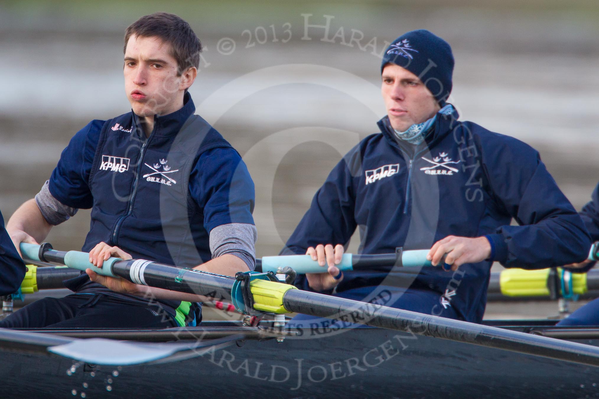 The Boat Race season 2013 - CUWBC training: The OULRC boat -  6 seat Benjamin Walpole and 5 Jasper Warner..
River Thames near Remenham,
Henley-on-Thames,
Oxfordshire,
United Kingdom,
on 19 March 2013 at 16:03, image #101
