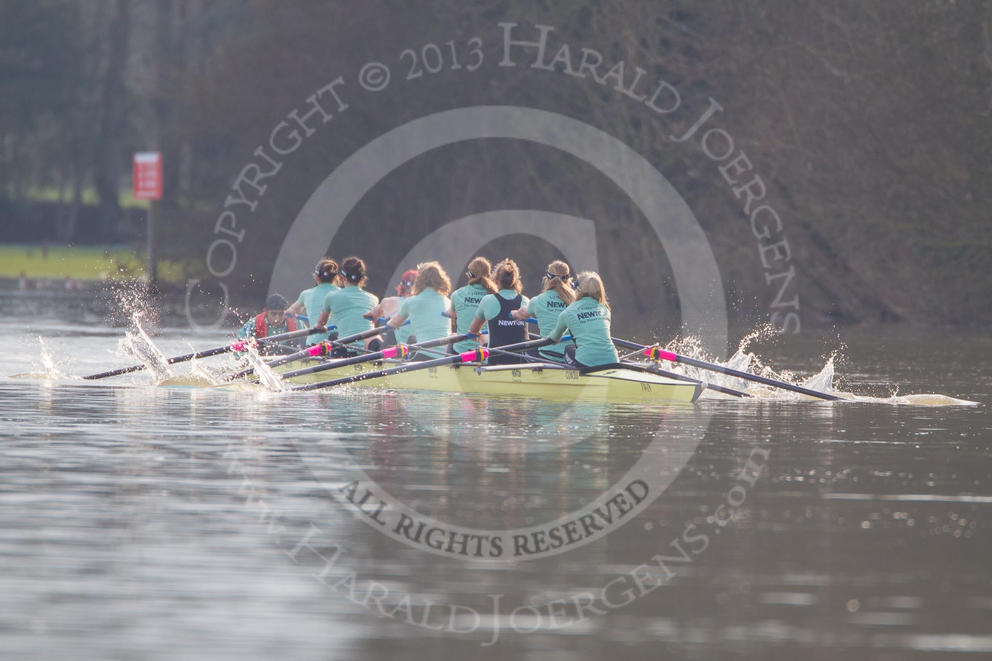 The Boat Race season 2013 - CUWBC training: The CUWBC reserve boat Blondie coming from Henley for their second training loop..
River Thames near Remenham,
Henley-on-Thames,
Oxfordshire,
United Kingdom,
on 19 March 2013 at 16:06, image #109