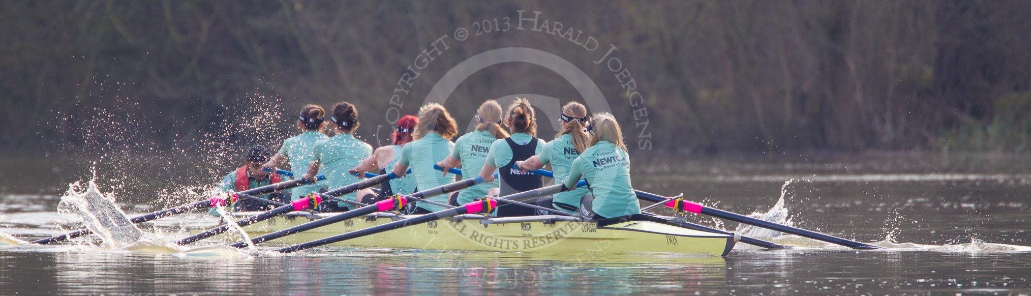 The Boat Race season 2013 - CUWBC training: The CUWBC reserve boat Blondie coming from Henley for their second training loop..
River Thames near Remenham,
Henley-on-Thames,
Oxfordshire,
United Kingdom,
on 19 March 2013 at 16:06, image #110