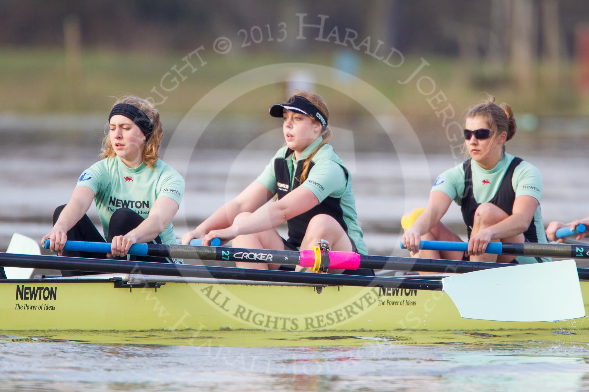 The Boat Race season 2013 - CUWBC training: In the CUWBC reserve boat Blondie in the 5 seat Sara Lackner, 4 Lucy Griffin and 3 Rachel Boyd..
River Thames near Remenham,
Henley-on-Thames,
Oxfordshire,
United Kingdom,
on 19 March 2013 at 16:07, image #116