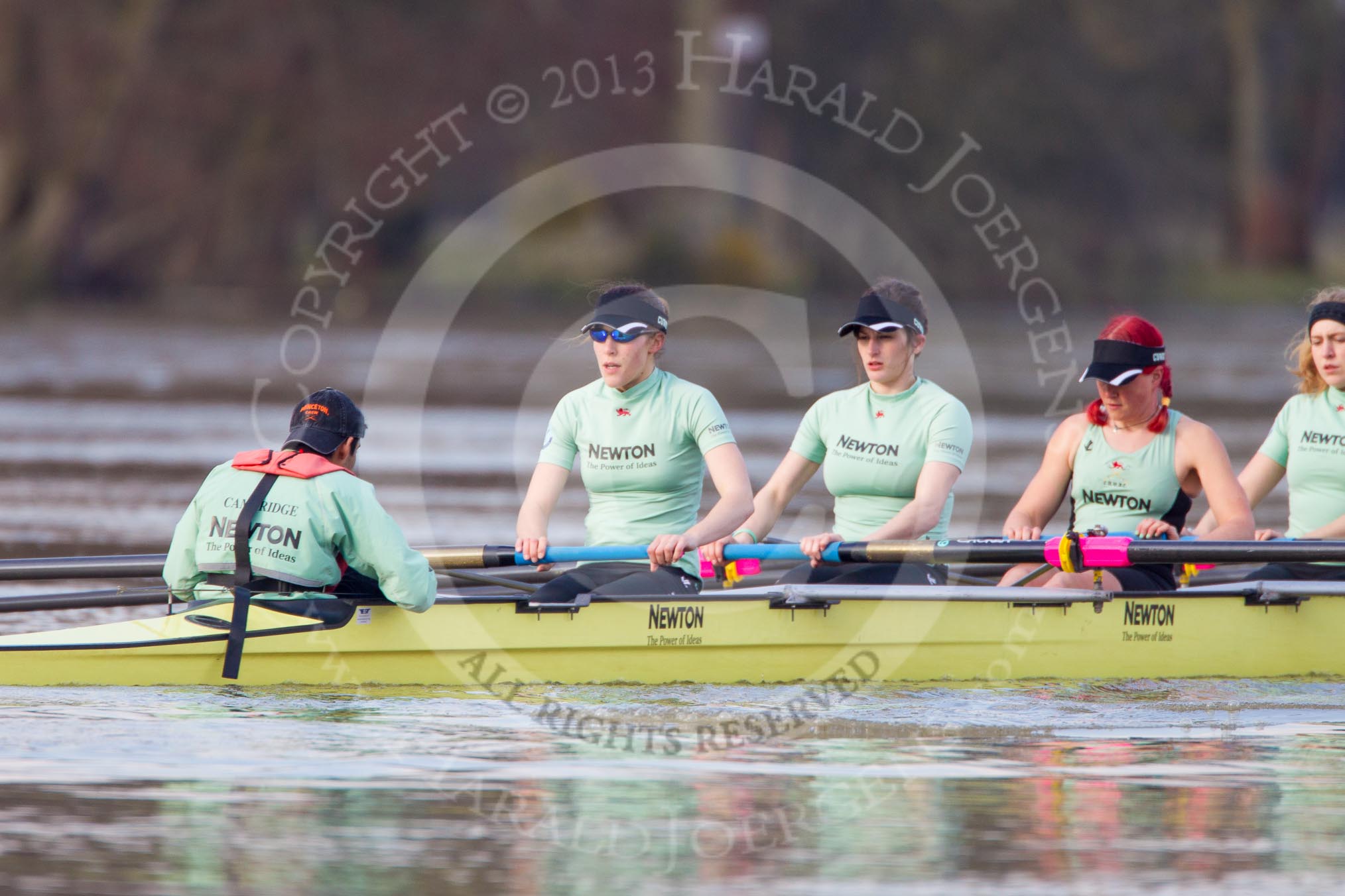 The Boat Race season 2013 - CUWBC training: In the CUWBC reserve boat Blondie cox Arav Gupta, stroke Katie-Jane Whitlock, 7 Christine Seeliger, 6 Helena Schofield and 5 Sara Lackner..
River Thames near Remenham,
Henley-on-Thames,
Oxfordshire,
United Kingdom,
on 19 March 2013 at 16:07, image #118