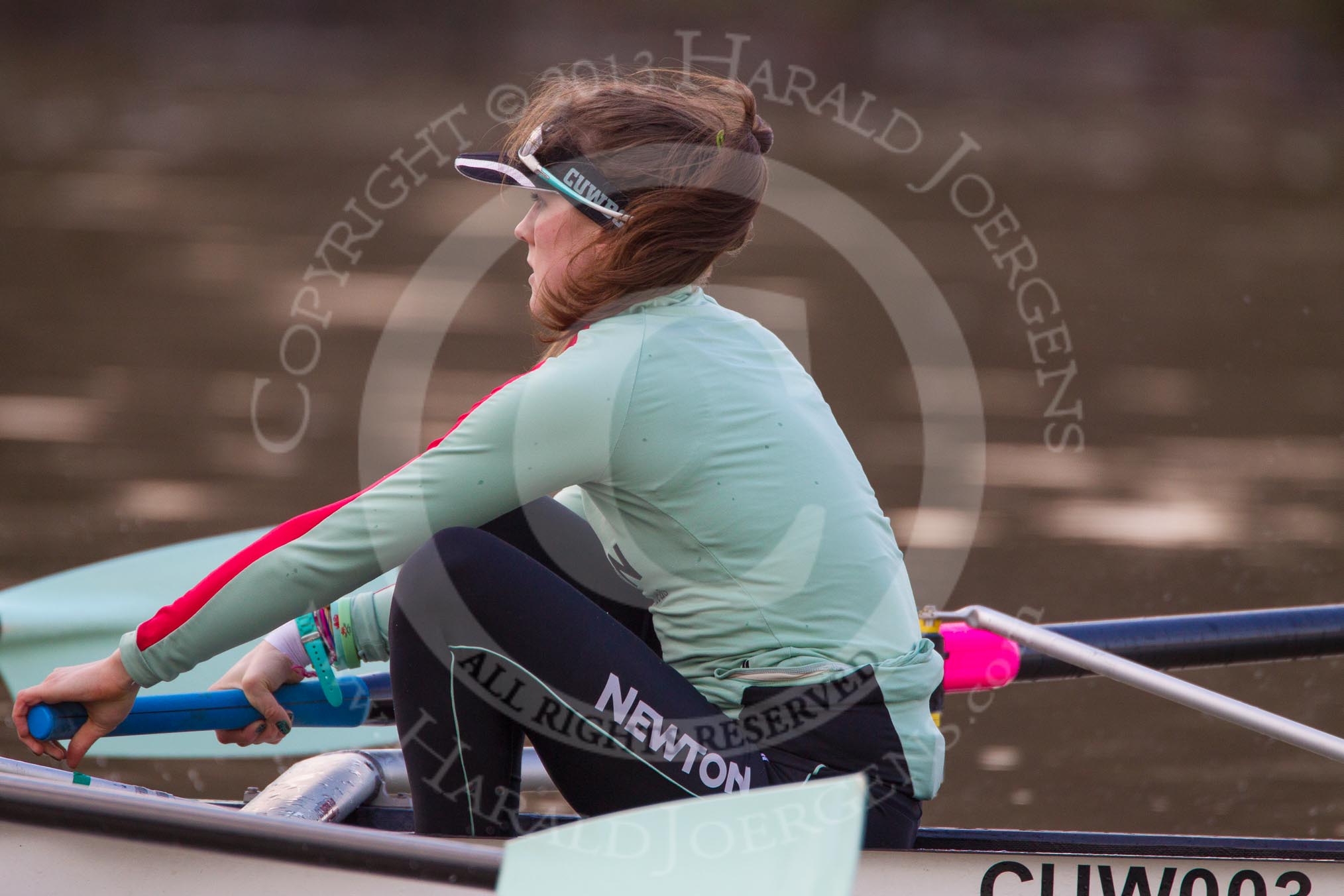 The Boat Race season 2013 - CUWBC training: The CUWBC Blue Boat - bow Caroline Reid..
River Thames near Remenham,
Henley-on-Thames,
Oxfordshire,
United Kingdom,
on 19 March 2013 at 16:30, image #150