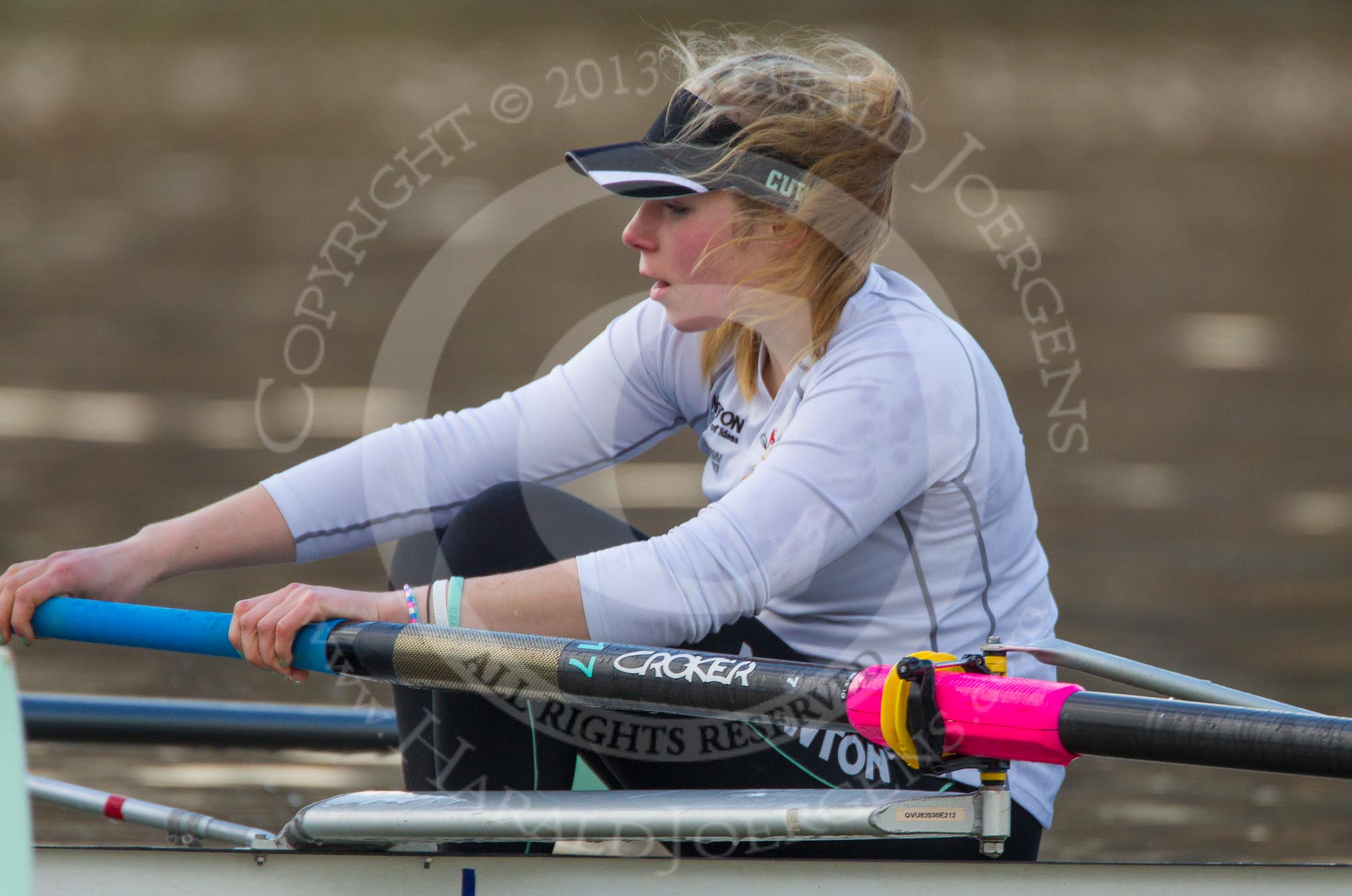 The Boat Race season 2013 - CUWBC training: The CUWBC Blue Boat - 2 seat Fay Sandford..
River Thames near Remenham,
Henley-on-Thames,
Oxfordshire,
United Kingdom,
on 19 March 2013 at 16:30, image #151