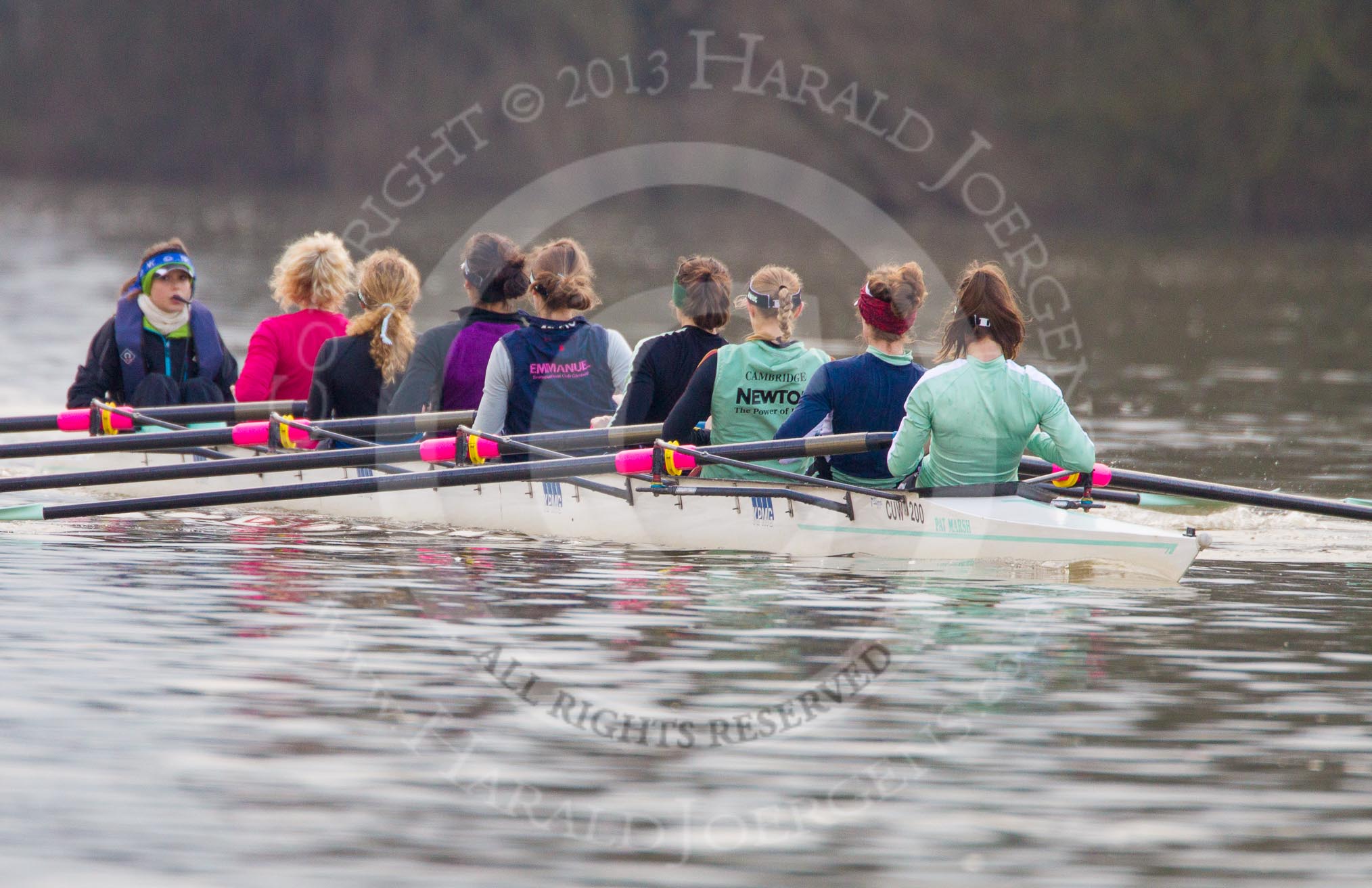 The Boat Race season 2013 - CUWBC training: The CUWBC Lightweights boat - cox Brielle Stark, stroke Lottie Meggitt, 7 Jilly Tovey, 6 Martina Lagatierra-Wellington, 5 Diane Esson, 4 Lenka Veselovska, 3 Alexandra Kamins, 2 Alex Courage and bow Marina Steketee..
River Thames near Remenham,
Henley-on-Thames,
Oxfordshire,
United Kingdom,
on 19 March 2013 at 16:31, image #159