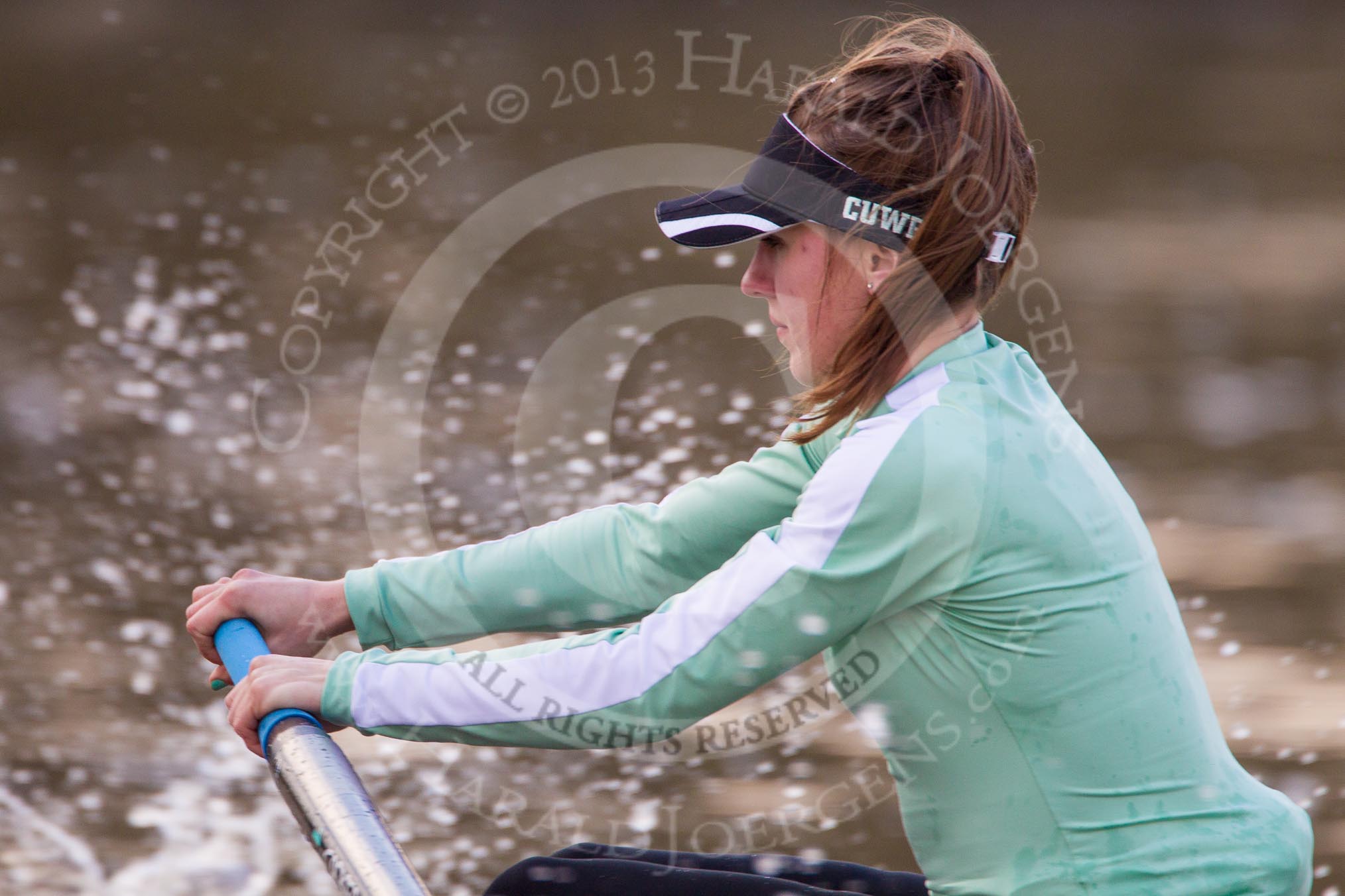 The Boat Race season 2013 - CUWBC training: The CUWBC Lightweights boat - bow Marina Steketee..
River Thames near Remenham,
Henley-on-Thames,
Oxfordshire,
United Kingdom,
on 19 March 2013 at 16:31, image #162