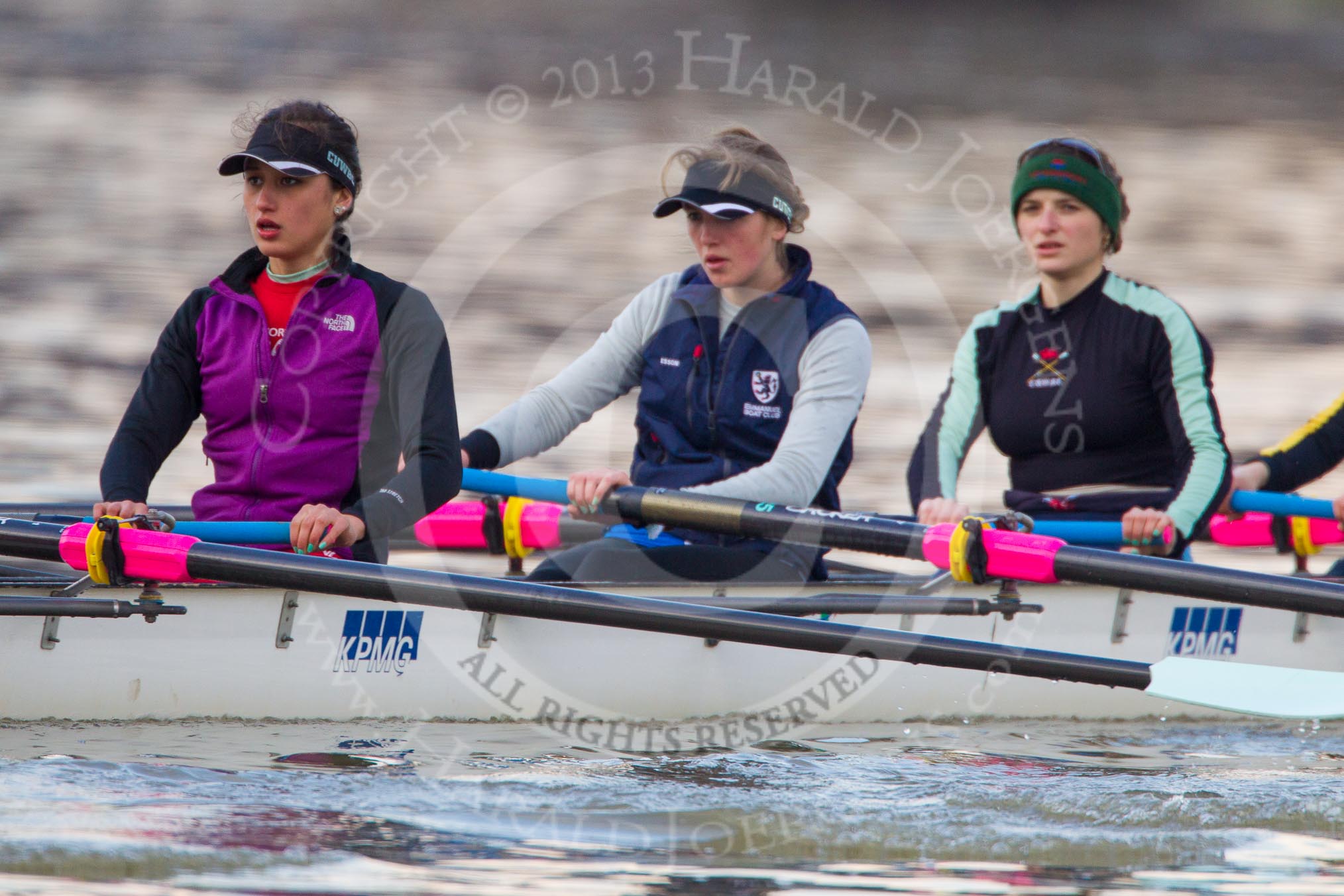 The Boat Race season 2013 - CUWBC training: The CUWBC Lightweights - 6 seat Martina Lagatierra-Wellington, 5 Diane Esson and 4 Lenka Veselovska..
River Thames near Remenham,
Henley-on-Thames,
Oxfordshire,
United Kingdom,
on 19 March 2013 at 16:32, image #166