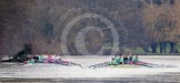 The Boat Race season 2013 - CUWBC training: Both CUWBC boats together on the eastern side of Temple Island, on the left the Blue Boat, on the right the reerve boat Blondie..
River Thames near Remenham,
Henley-on-Thames,
Oxfordshire,
United Kingdom,
on 19 March 2013 at 15:33, image #49