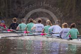The Boat Race season 2013 - CUWBC training: The CUWBC Blue Boat during the last training unit of the day - cox Esther Momcilovic, stroke Holly Game, 7 Emily Day, 6 Claire Watkins, 5 Vicky Shaw, 4  Jessica Denman, 3 Melissa Wilson, 2 Fay Sandford, and bow Caroline Reid..
River Thames near Remenham,
Henley-on-Thames,
Oxfordshire,
United Kingdom,
on 19 March 2013 at 16:30, image #144
