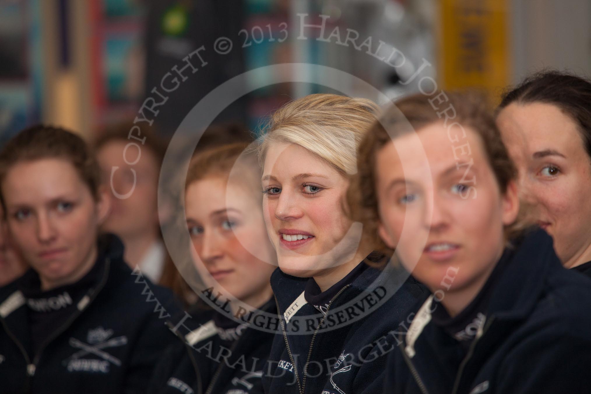 The Boat Race Season 2013 - Henley Boat Races Challenge: The Oxford University crews before the start of the Henley Boat Races Challenge and Weigh-In, at the Schwarzenbach International Gallery, Henley River and Rowing Museum, in focus, and smiling for the camera, 5 seat Amy Varney..
River and Rowing Museum,
H,


on 19 March 2013 at 11:03, image #17